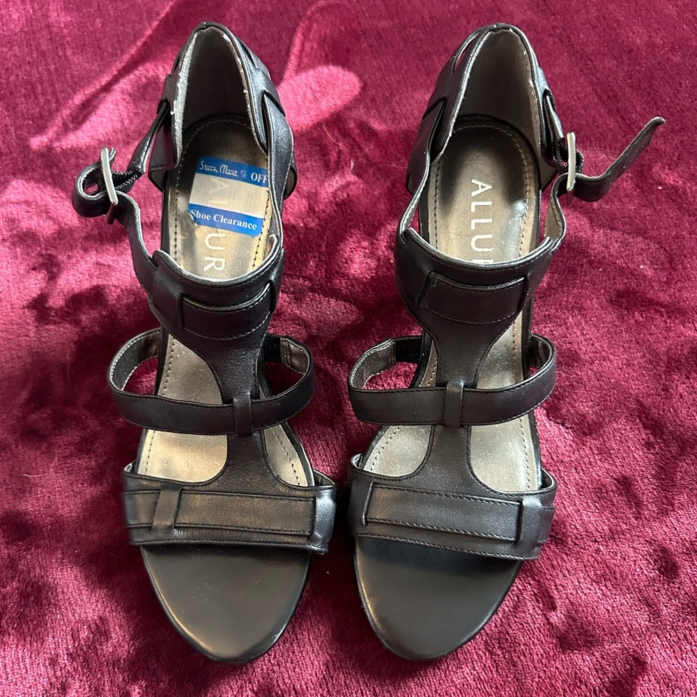 Allure Black T-Strap Heel Sandals